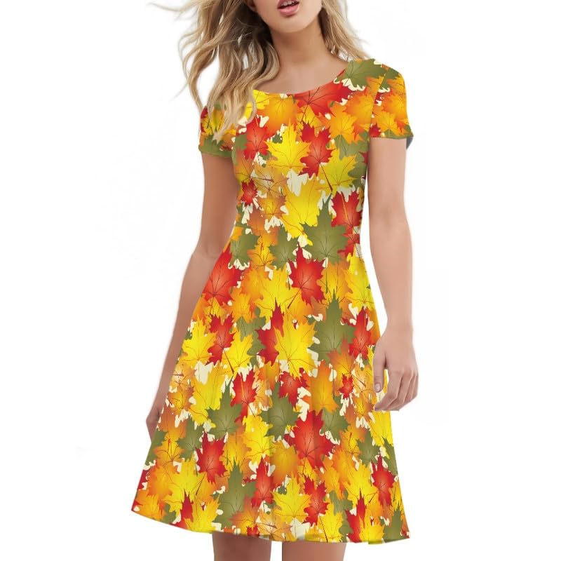 Image of Irisjudy T Shirt Dress for Women Short Sleeve Girls Short Sleeve Dress Plus Size, O Neck Knee Length Midi Dress for Ladies