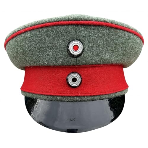 Military Style Crusher Cap, German WWI Replica, Grey with Red Band, Black Visor (US, Numeric, 7 1/8, Green)