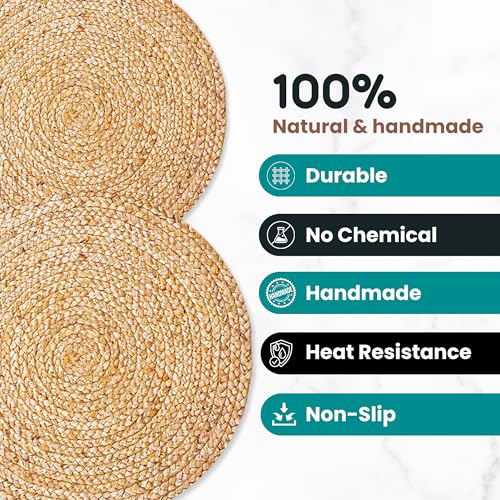 Image of Eco Crave Natural Jute Placemats Set of 16, Round Woven Table Mats, 13 Inch Rattan Charger Plates, Bulk Set for Weddings, Parties & Events