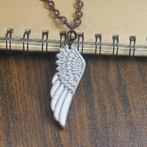 Natural crystal silver gold black obsidian angel wing necklace Amulet pendant with adjustable bead chain for men women2