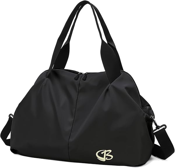 Vllcsla Sac de Sport Femme Petit, Poche Humide, 45x27x20 cm, Imperméable Sac à Bandoulière de Sport/Voyage, Sacs de Week-End à Main, Sacs de Voyage Femme Piscine, Léger, Doux (Noir) - 1