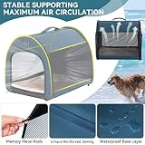 Petsfit Hundebox faltbar, tragbare & Atmungsaktive Hundebox für Zuhause mit Gewölbtem Design, Zimmerkennel Hund Hundeschlafbox mit Anti-Offener Reißverschluss und Plüschkissen,M, Blau