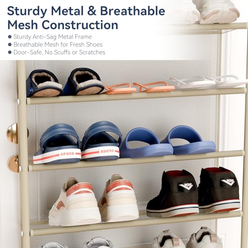 Image of Whitmor 36 Pair Over The Door Shoe Organizer, 12 Tier Hanging Shoe Organizer, Heavy Duty Metal & Mesh Shoe Holder, Hanging Shoe Rack for Closet Organizer & Storage, 74 inch L x 21.7 inch W x 7.5 inch H, Oat