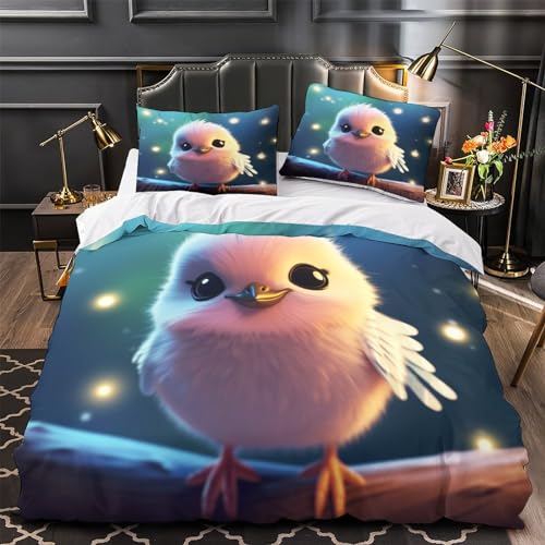 Parure de lit oiseau 220x240 anti-plis avec fermeture éclair fluide