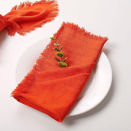 Servilletas de Tela Hechas a Mano, 100% Algodón, Naranja, Set x8 miniatura 4