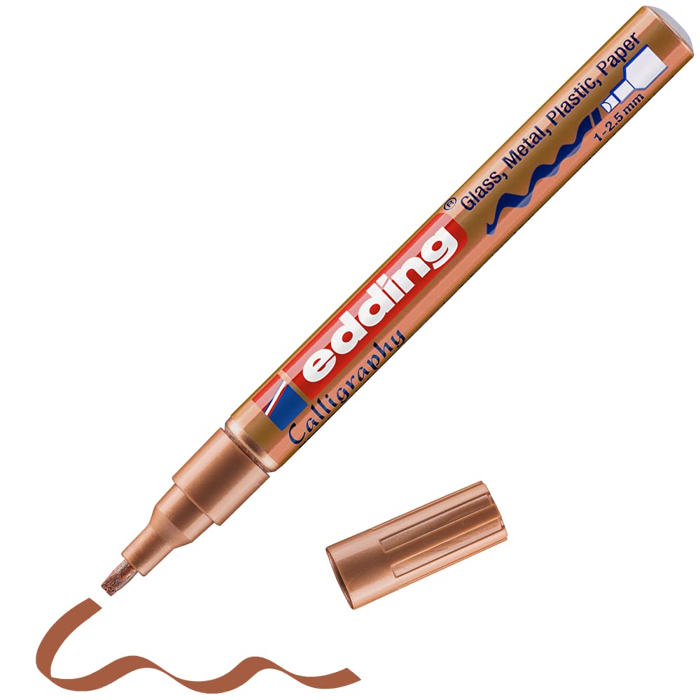 edding 753 gloss paint marker calligraphy - copper - 1 paint marker - calligraphy nib 1-2.5 mm - for glass, stone, plastic, paper - waterproof, highly opaque - bullet journals, hand lettering