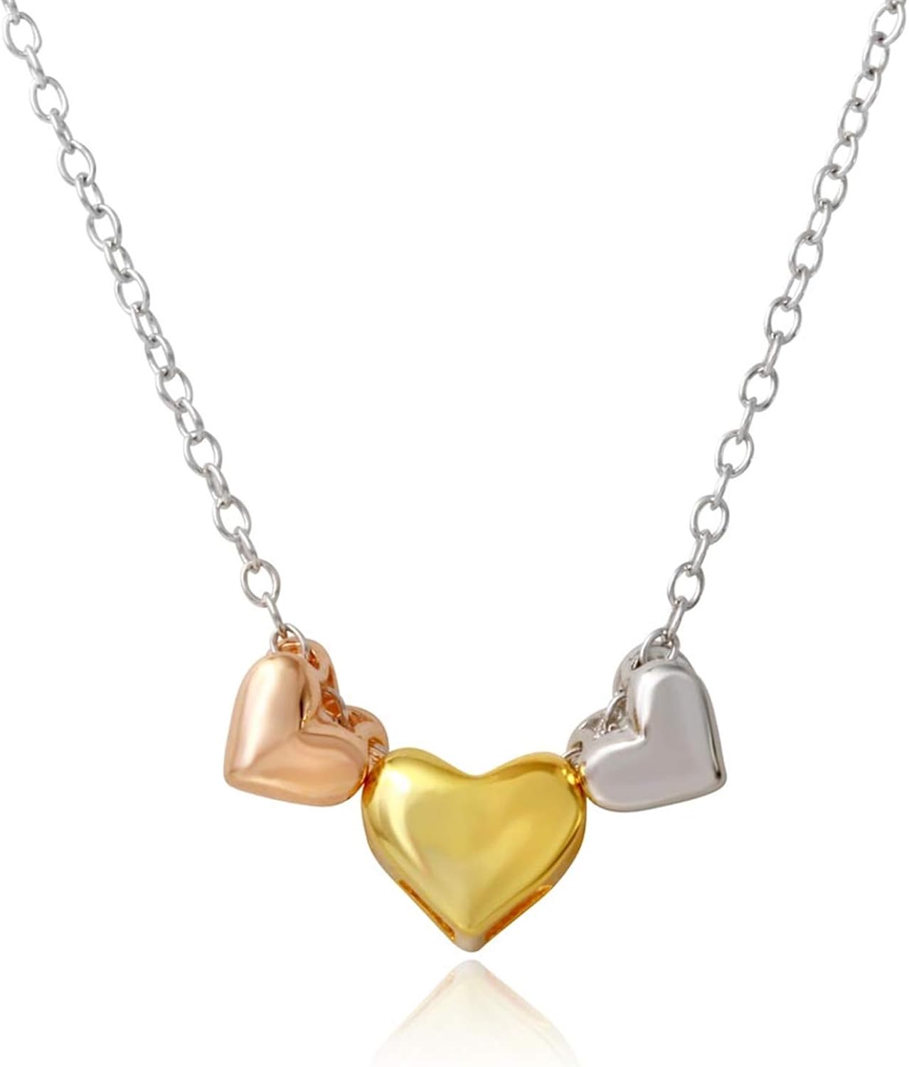 Lovely Tri Color Hearts Pendant Necklace 925 Sterling Silver 16 Inches Jewelry