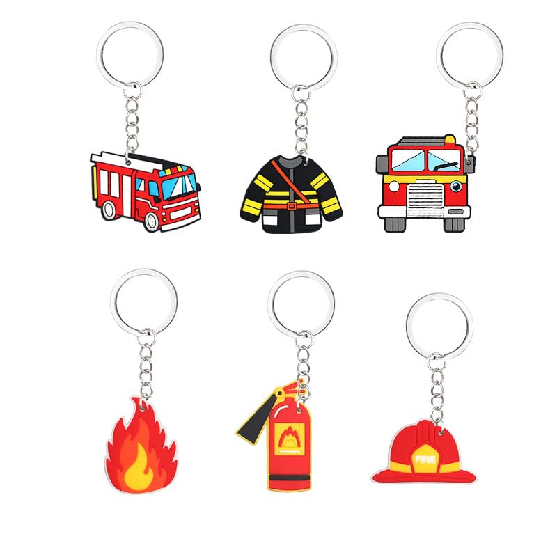 Pompiers Porte-clés,Camion de Pompier Porte-clés 12 Pièces Extincteur Casque Veste Porte-clés pour Clés de Voiture, Sac, Sac à Dos, Téléphone Portable...
