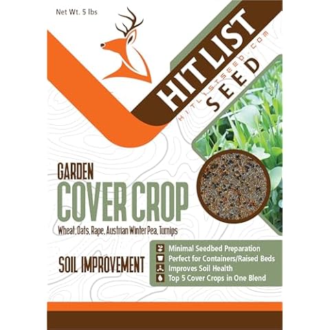 Hit-List Seed No-Till Garden Cover Crop Seed Mix, 5 lb - Forage Brassica, Winter Wheat, Austrian Winter Pea, Purple Top Turnip, Forage Oats, Bulk Seeds, Organic, Home Gardening, Fertilizer, Enrichment Cover