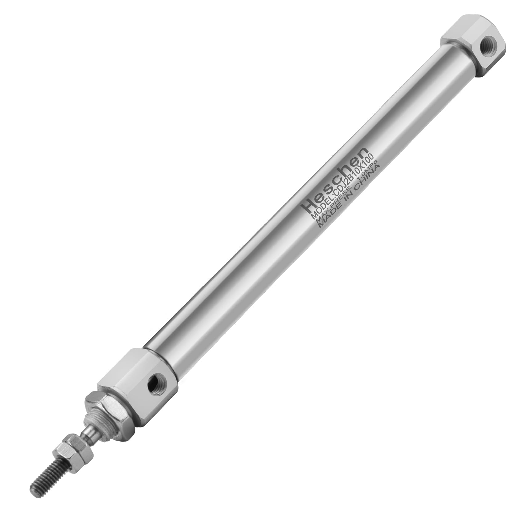 Heschen Silver Stainless Steel Slim Air Pneumatic Cylinder, Cdj2b 10-100, M5 Port, 10Mm Bore, 100Mm Stroke, Double Acting Single Rod