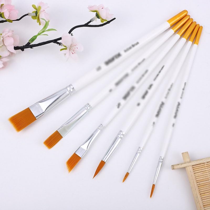 Ensemble De 6 Pinceaux en Bois Massif Blanc, Poils en Nylon, pour Artistes Et Étudiants.