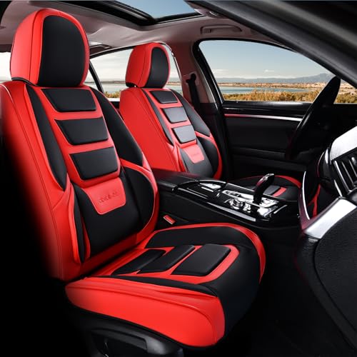 Image of Coverado Car Seat Covers, Front Covers for Cars, Car Seat Cover Front Seats, Automotive Seat Cover, Waterproof, Leather Car Seat Cushion, Universal Interior Covers Seat Protectors for Most Cars Red