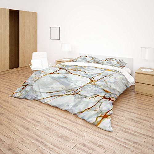 Parure de lit King anti-plis dorée blanche housse de couette 100 % polyester