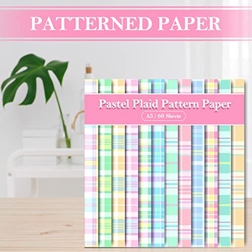 Whaline 60 Sheet Spring Pastel Plaid Pattern Paper A5 Size 12 Designs Candy Color Buffalo Plaid Scrapbook Paper Double-Sided Plaid Craft Paper For Diy Card Making Scrapbook Photo Album Decor #TOP3