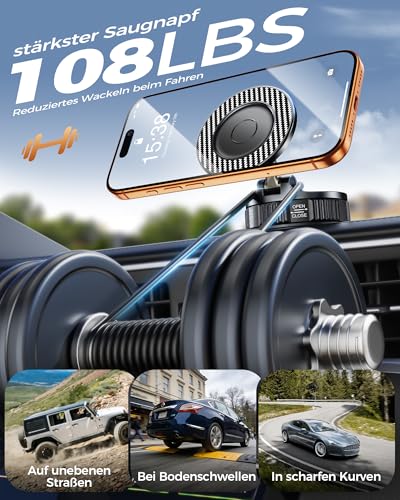 EGV Handyhalterung Auto Magnet – Upgraded Vakuum Saugnapf KFZ Magnethalterung, 360°Drehbar, Kompatibel mit MagSafe-Geräten, Autohalterung für iPhone & Alle Smartphones, Schwarz 5