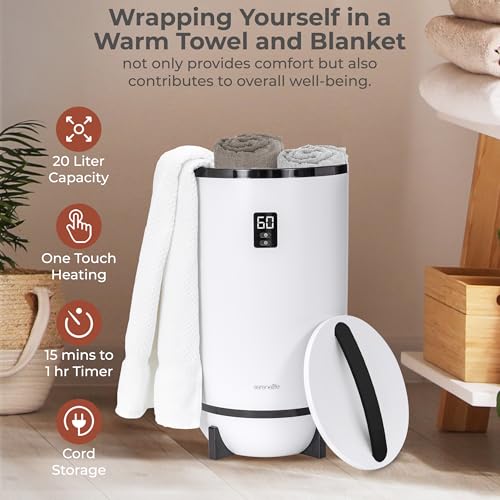 Image of SereneLife Towel Warmer Bucket Style - Portable Blanket Heater for Spa and Bathroom, Large Capacity, Customizable Fragrance, Auto Shut-Off, Fits 2 Large Towels or Blankets, One-Touch Control, Black