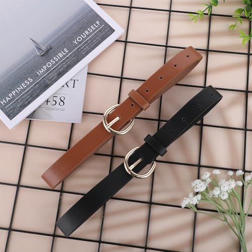 Molain 2 Pack Girls Belt, 32.3 Inch Kids Elastic Belt PU Leather Waist Belt with Double O Ring Buckle for Dress Pants Jeans4