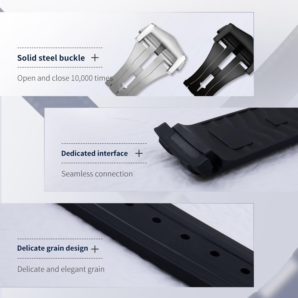 FKM Estremità curva in gomma fluorosa per cinturini Omega Seamaster 300 per immersione con fibbia pieghevole in acciaio da 20 mm