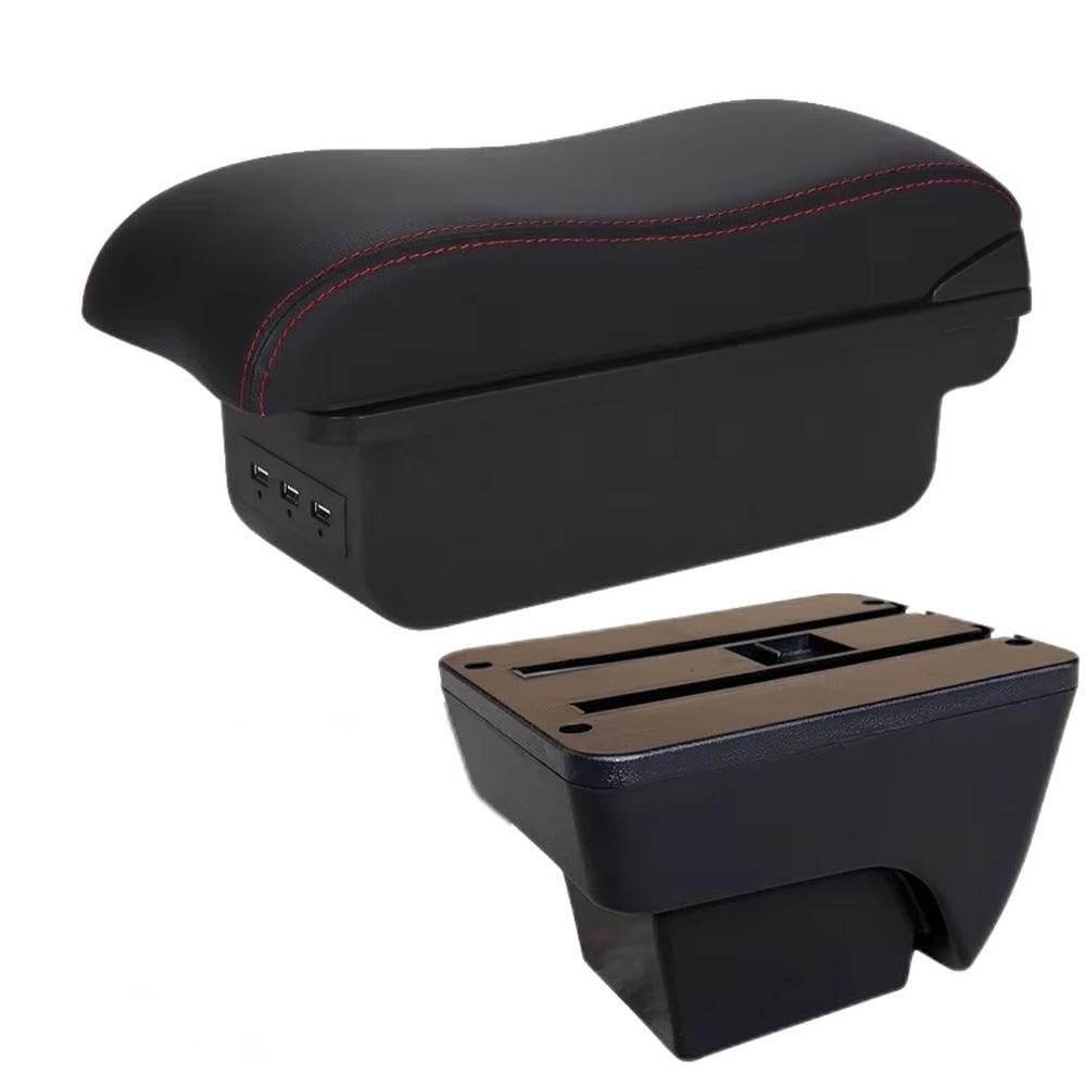 FSOZDBBPL For Seat Arona For Ibiza 6L 6J 2017-2025 Car Armrest Box Auto Storage Box Retrofit Interior Accessories Interior Parts(B1 Black red 3USB)