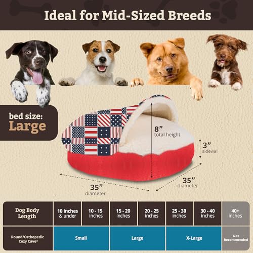 Image of Snoozer Cozy Cave Dog Bed, Round Covered Dog Bed, Starpatch Red Diamond (L)
