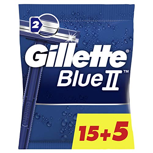 Gillette Blue II Maquinillas de Afeitar Desechables Hombre, Paquete de 20 Cuchillas de Afeitar (15+5)