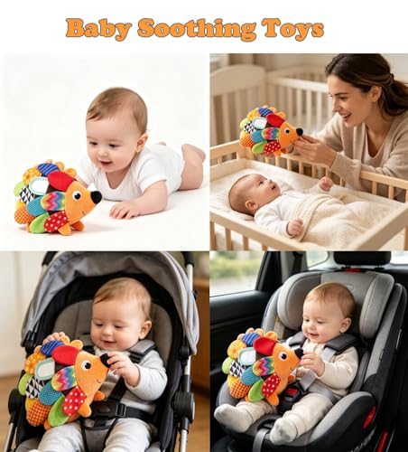 Baby Sensory Hedgehog Tummy Time Toys 0-6 Months, Multi-Textured Squeaking & Crinkling Infant Stuffed Toys for Babies with Baby Mirror, Plush Montessori Gifts for Newborn Boys Girls 3-6 6-12 Months - Image 4
