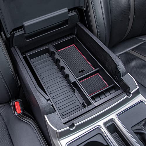 Image of PIMCAR Center Console Organizer Tray for Ford F150 (2015-2020), Super Duty F250 /F350 /F450 (2017-2022), Expedition (2018-2024),ABS Plastic Single-Piece Design, Fits Factory Tray-Red Trim