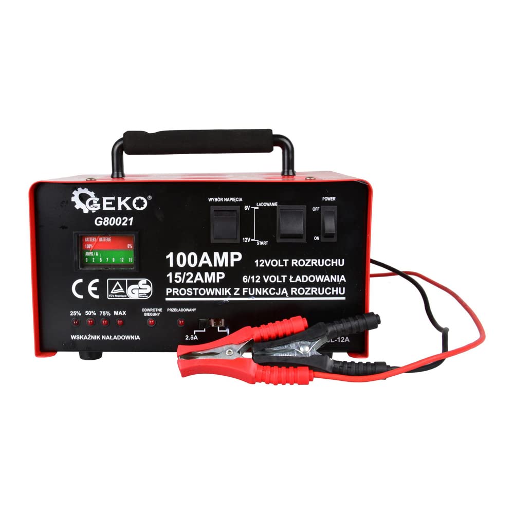Geko G80021 ładowarka do akumulatorów z Gs/Ce 100 A, 6/12 V, wielokolorowa