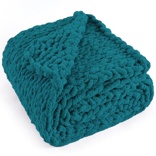 LONG CREATE Chunky Knit Throw Blanket 50'X 60', 100% Handmade with Soft Chenille Yarn, 4.4lbs Thick...