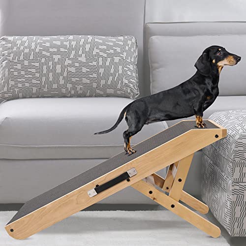 Dog ramp for Couch PRIORPET - Birchwood Foldable Dog ramp - Adjustable 7'' to 20'' - Landing Platform Seamlessly Connects - Anti-Slip Grip - Pet Ramp for Small Dogs up to 170lbs - Natural