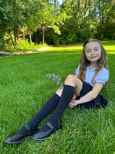 Image of COTTON DAY Kids Girls Unisex Knee High School Dress Socks Seamless Toe 3 Pack Black White Gray Navy Blue
