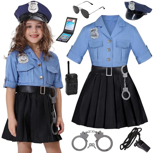 Viyorshop Girls Police Officer Costume Kids Cop Outfit for Halloween Party Dress Up (5-6 Years)