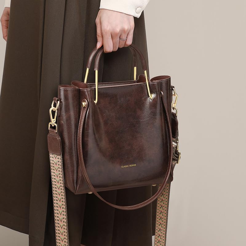 Vintage Shoulder Bag, Vegan Leather Tote Bag, Retro Brown Purse for Fall and Winter2
