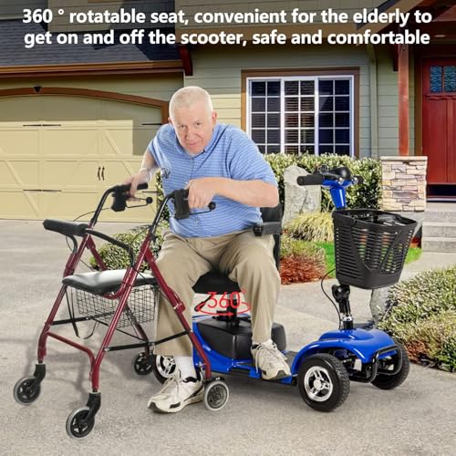 Image of 4 Wheel Mobility Scooters for Adults，Collapsible Compact Electric Scooter，Heavy Duty Powered Mobile Wheelchair Device with Lights，Basket and Long-Lasting Battery（Blue）