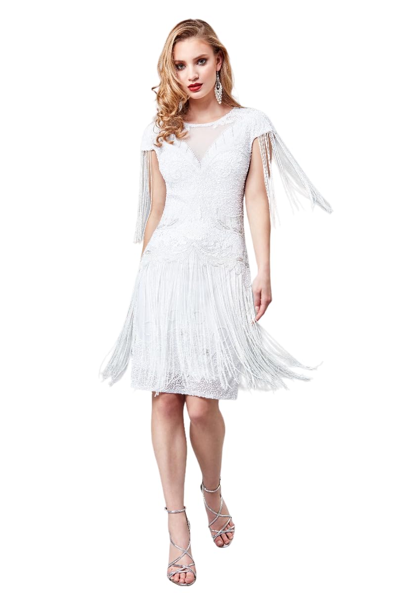 Gatsbylady LondonSybil White 1920s Vintage Inspired Great Gatsby Art Deco Charleston Swing Fringe Wedding Reception Bridal Shower Dress