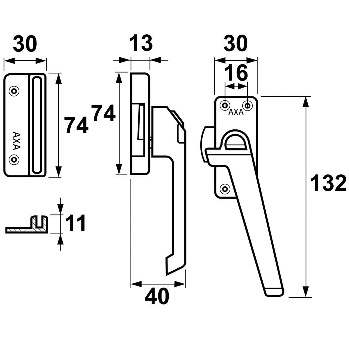 AXA Fenstergriffe 2er set - 3308 - Fenstersicherung - Rechts drehend | abschließbar mit Knopf, Aluminium