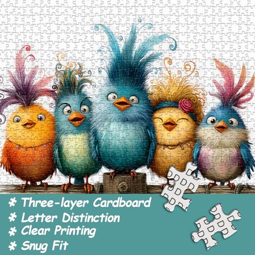 PICKFORU Funny Bird Rompecabezas para Adultos 1000 Piezas, Rompecabezas de Aves de Dibujos Animados Coloridos, Desafiante Puzzle con Animales miniatura 2