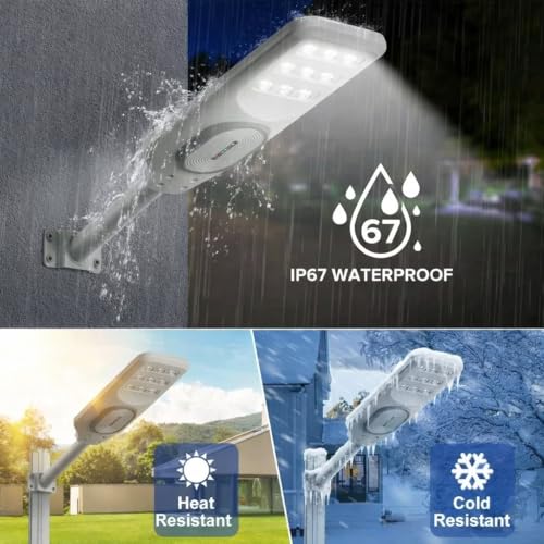 Image of XERGY 300W Solar Street Light with Remote & Metal Arm, 5000mAh Battery, Motion Sensor, Commercial Grade, Battery Display, Outdoor Waterproof Security Light for Street, Garden Large Size-23x9.5 inch
