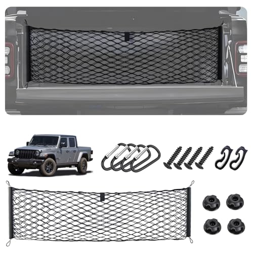 Image of Envelope Style Cargo Net for 2020-2026 Jeep Gladiator Accessories, Rear Trunk SUV Mesh Cargo Net, Upgraded 5mm Bungee & Double-Layer Nylon Storage Tailgate Netting Grocery&Tools Holder Organizer