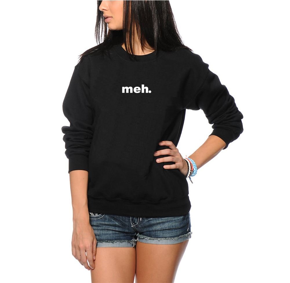 Hotscamp Women's Black Meh Funny Sweatshirt - X-Large