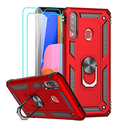 LeYi Samsung Galaxy A20S Case (Not Fit A20) with Tempered Glass Screen Protector [2 Pack], [Military Grade] Defender Protective Phone Case with Car Ring Holder Kickstand for Samsung A20S, Red