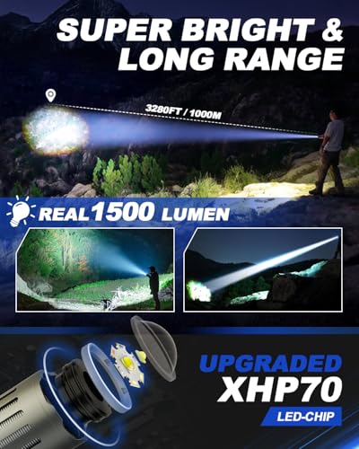 Image of Victoper Rechargeable Flashlight, Titanium 5 Modes Zoomable Flash Light, Bright Real 1500 High Lumens Flashlights, LED Power Display Tactical Flash Lights Holster for Camping Hunting Essential Men
