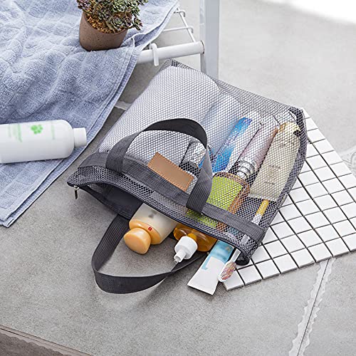 Mesh-Shower-Caddy-Quick-Dry-Portable-Tote-with-Zipper-and-Inner-Pocket-Beach-Bag-Lightweight-Bath-Organizer-for-College-Dorm-Swimming-Gym-Beach-Travel-Gray