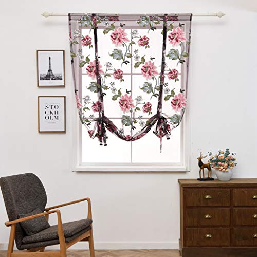 SIMPVALE 1 Pièce Tulle Rideaux Romains Translucide Imprimé de Fleurs Stores Romains Poche Tige Ficeler Voilages Rideau, Violet, 140cmx140cm