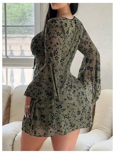 Women's Plus Size Goth Dress Long Bell Sleeve Bow Tie Dresses Vintage Floral Fall Mini Dresses Party Club Outfits2