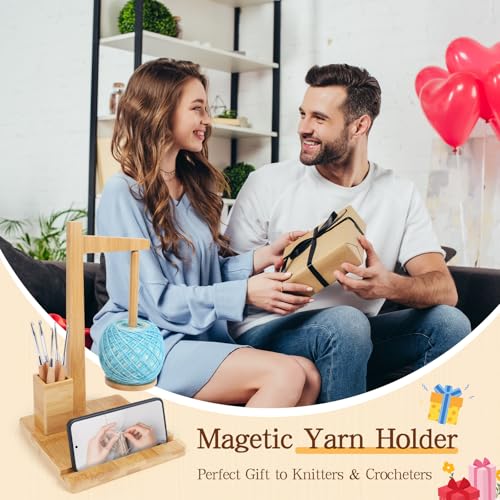 Coopay Garnhalter zum Häkeln, Große Wollhalter beim Häkeln und Stricken, Multifunktional Wollabwickler aus Holz, Häkelgarnhalter Spinner, Magnetisch Wollknäuelhalter mit Aufbewahrung – Bild 7