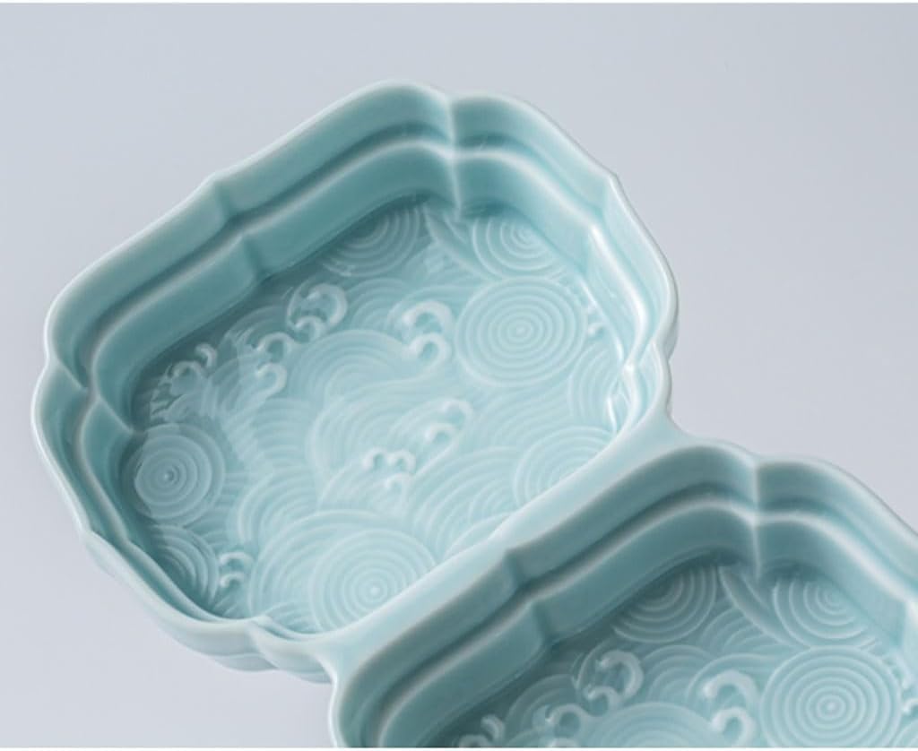 江戸後期〜明治初期青九谷吉田屋手大皿木箱付直径26.3㎝タルニ東な7