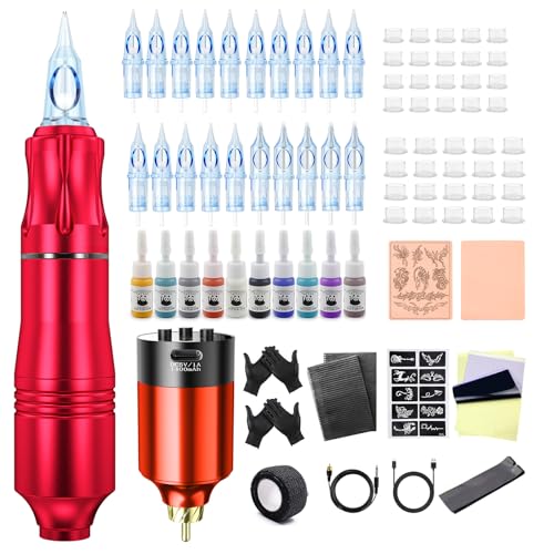 Tattoo Gun,Wireless Tattoo Gun Starter kit Complete Rotary Tattoo Pen