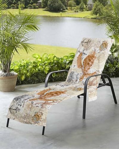 Orange Turtle Beach Chair Towel Covers for Chaise Lounge With Side Pocket, Soft Plush Pool Towels Cover for Patio Sunbathing Outdoor Coastal Starfish Conch Nautical Sailboat 29''x85''