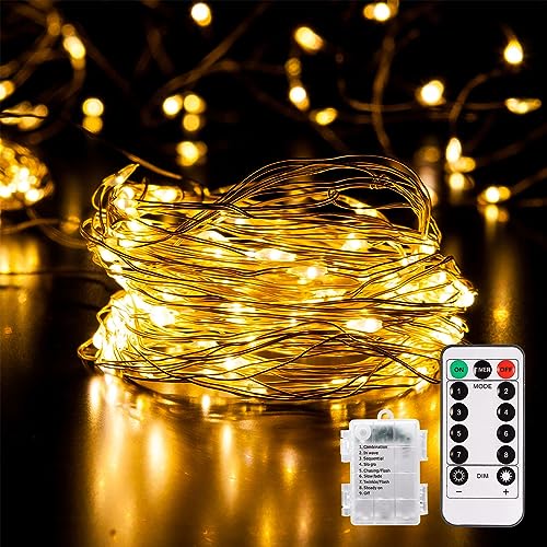 ECOWHO 66ft 200 LED String Lights Indoor, Warm White Fairy Lights Outdoor Battery Operated Twinkle Lights with Remote IP65 Waterproof 8 Modes for Tree Garden Bedroom Wedding Christmas Decor